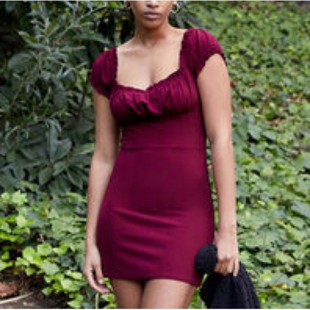 LA Hearts PacSun Women M Burgundy Y2K Square Neck Shirred Bodycon Mini Dress NWT - Picture 2 of 15